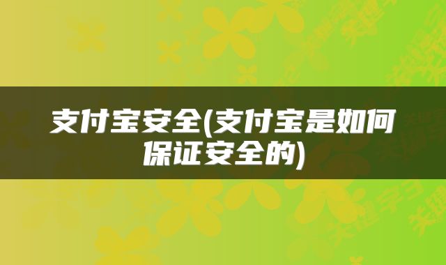 支付宝安全(支付宝是如何保证安全的)