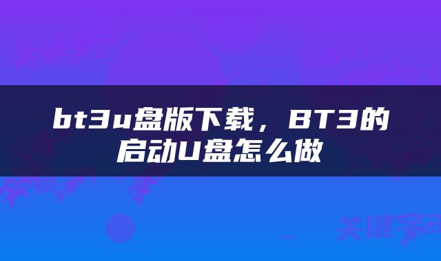 bt3u盘版下载，BT3的启动U盘怎么做