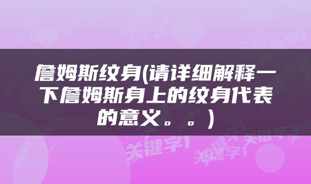 詹姆斯纹身(请详细解释一下詹姆斯身上的纹身代表的意义。。)