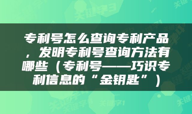 专利号怎么查询专利产品，发明专利号查询方法有哪些（专利号——巧识专利信息的“金钥匙”）