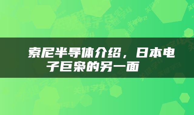  索尼半导体介绍，日本电子巨枭的另一面 