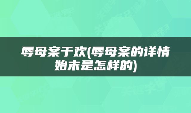 辱母案于欢(辱母案的详情始末是怎样的)