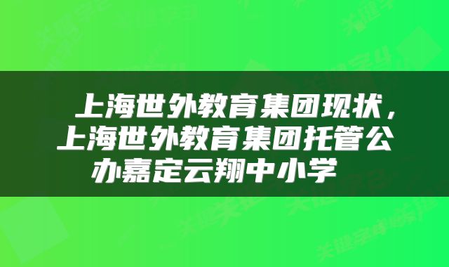  上海世外教育集团现状，上海世外教育集团托管公办嘉定云翔中小学 