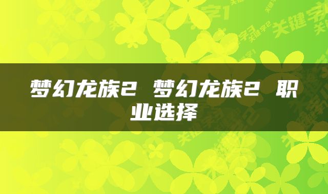 梦幻龙族2 梦幻龙族2 职业选择