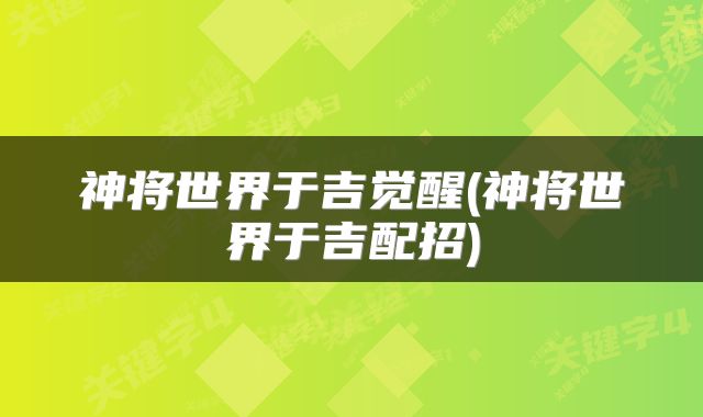 神将世界于吉觉醒(神将世界于吉配招)