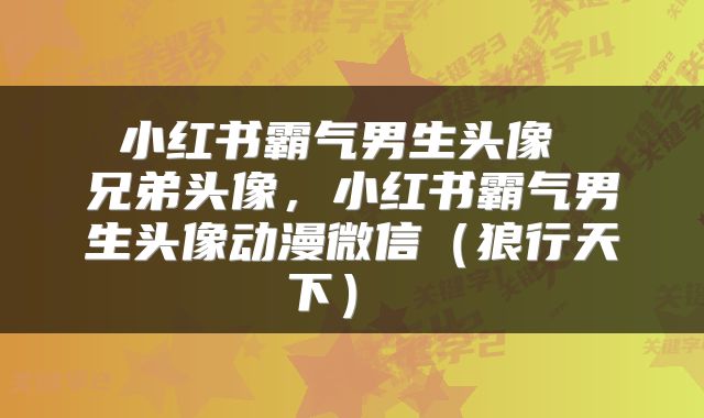  小红书霸气男生头像  兄弟头像，小红书霸气男生头像动漫微信（狼行天下） 