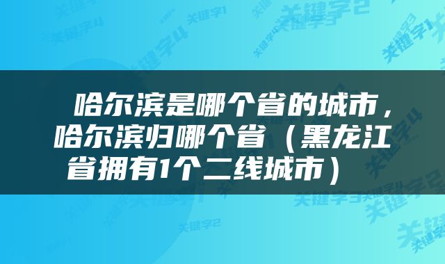  哈尔滨是哪个省的城市，哈尔滨归哪个省（黑龙江省拥有1个二线城市） 