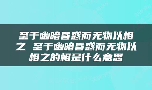 至于幽暗昏惑而无物以相之 至于幽暗昏惑而无物以相之的相是什么意思
