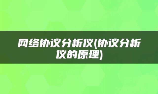网络协议分析仪(协议分析仪的原理)
