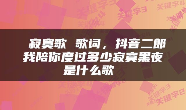  寂寞歌 歌词，抖音二郎我陪你度过多少寂寞黑夜是什么歌 