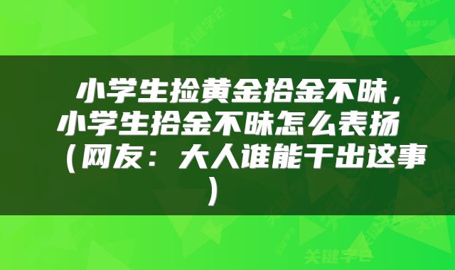  小学生捡黄金拾金不昧，小学生拾金不昧怎么表扬（网友：大人谁能干出这事） 