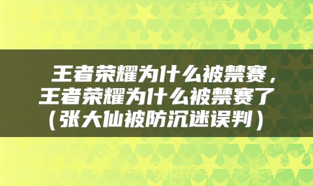  王者荣耀为什么被禁赛，王者荣耀为什么被禁赛了（张大仙被防沉迷误判） 