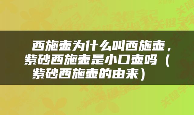  西施壶为什么叫西施壶，紫砂西施壶是小口壶吗（紫砂西施壶的由来） 