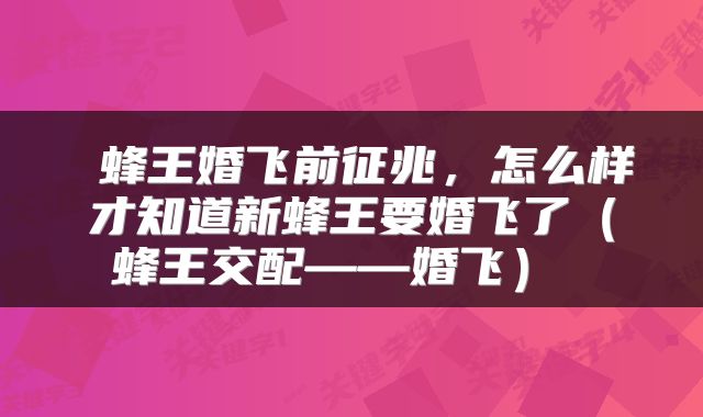  蜂王婚飞前征兆，怎么样才知道新蜂王要婚飞了（蜂王交配——婚飞） 