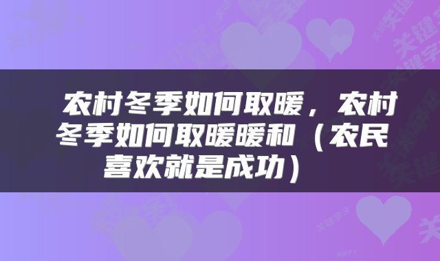  农村冬季如何取暖，农村冬季如何取暖暖和（农民喜欢就是成功） 