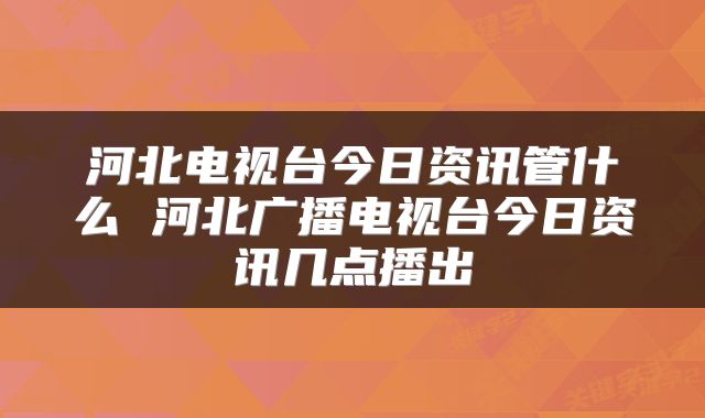 河北电视台今日资讯管什么 河北广播电视台今日资讯几点播出