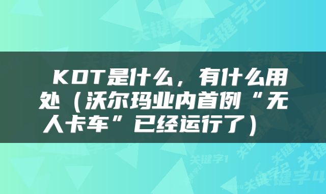  KDT是什么，有什么用处（沃尔玛业内首例“无人卡车”已经运行了） 