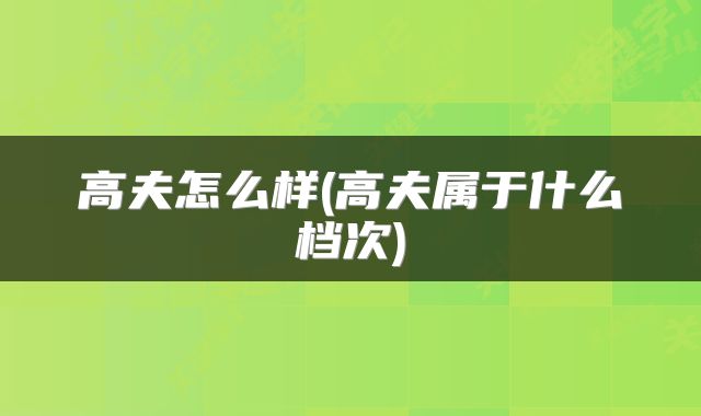高夫怎么样(高夫属于什么档次)