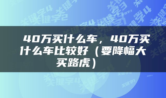  40万买什么车，40万买什么车比较好（要降幅大买路虎） 
