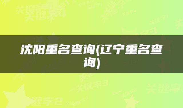 沈阳重名查询(辽宁重名查询)