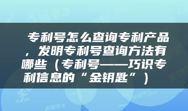  专利号怎么查询专利产品，发明专利号查询方法有哪些（专利号——巧识专利信息的“金钥匙”） 
