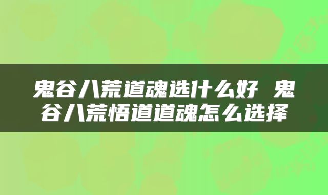鬼谷八荒道魂选什么好 鬼谷八荒悟道道魂怎么选择