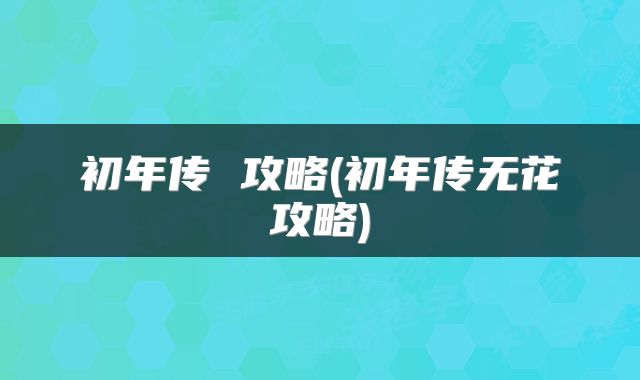 初年传 攻略(初年传无花攻略)