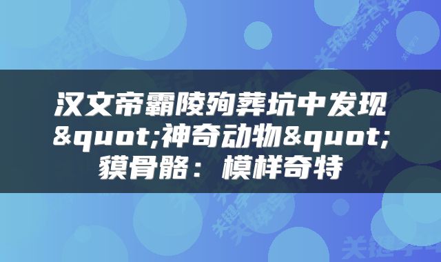 汉文帝霸陵殉葬坑中发现"神奇动物"貘骨骼：模样奇特