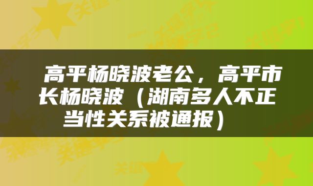  高平杨晓波老公，高平市长杨晓波（湖南多人不正当性关系被通报） 
