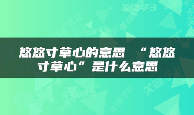 悠悠寸草心的意思 “悠悠寸草心”是什么意思