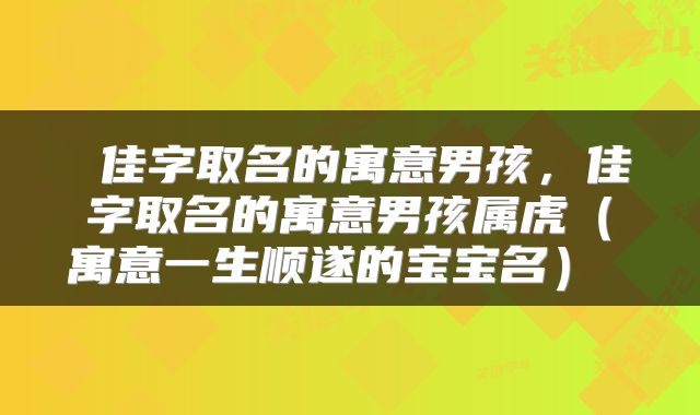  佳字取名的寓意男孩，佳字取名的寓意男孩属虎（寓意一生顺遂的宝宝名） 
