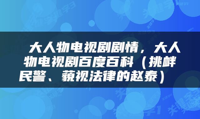  大人物电视剧剧情，大人物电视剧百度百科（挑衅民警、藐视法律的赵泰） 