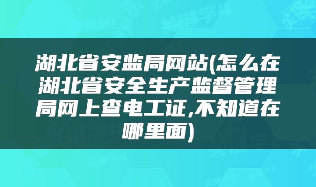 湖北省安监局网站(怎么在湖北省安全生产监督管理局网上查电工证,不知道在哪里面)