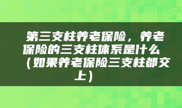  第三支柱养老保险，养老保险的三支柱体系是什么（如果养老保险三支柱都交上） 