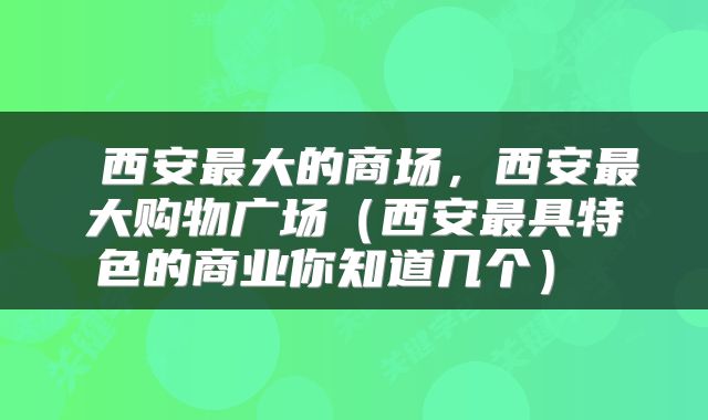  西安最大的商场，西安最大购物广场（西安最具特色的商业你知道几个） 