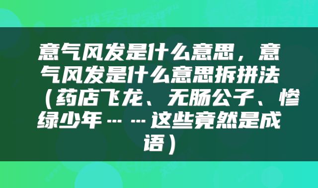 意气风发是什么意思，意气风发是什么意思拆拼法（药店飞龙、无肠公子、惨绿少年……这些竟然是成语）
