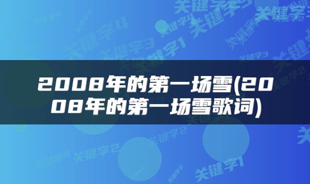 2008年的第一场雪(2008年的第一场雪歌词)