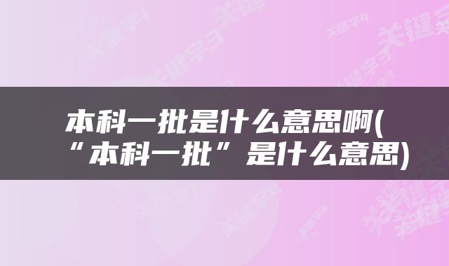 本科一批是什么意思啊(“本科一批”是什么意思)