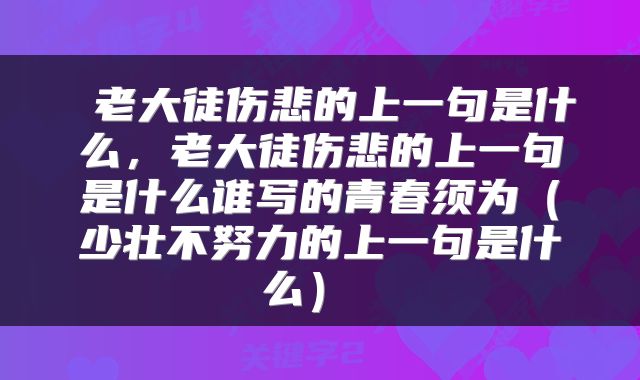  老大徒伤悲的上一句是什么，老大徒伤悲的上一句是什么谁写的青春须为（少壮不努力的上一句是什么） 