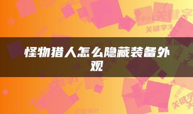 怪物猎人怎么隐藏装备外观