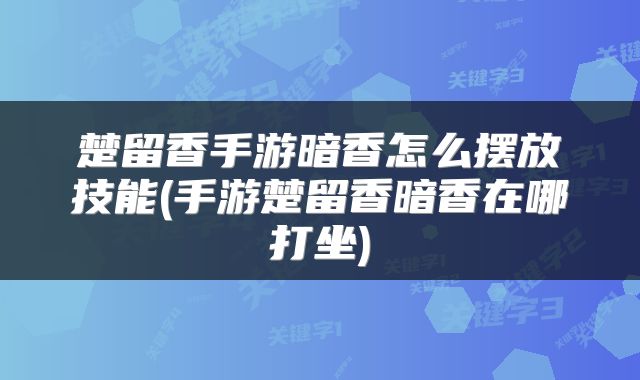 楚留香手游暗香怎么摆放技能(手游楚留香暗香在哪打坐)