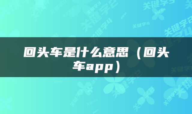 回头车是什么意思（回头车app）