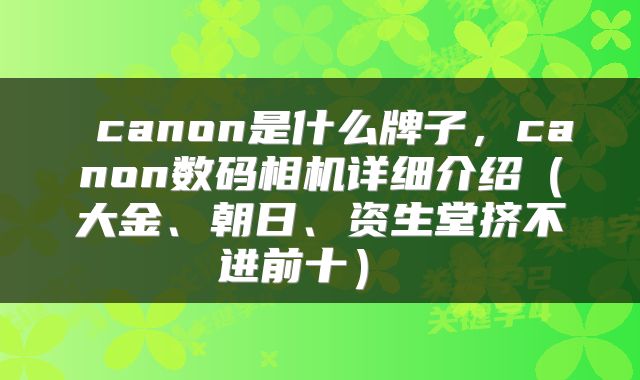  canon是什么牌子，canon数码相机详细介绍（大金、朝日、资生堂挤不进前十） 