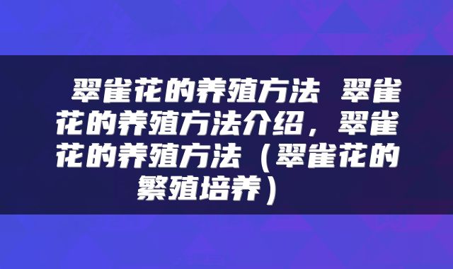  翠雀花的养殖方法 翠雀花的养殖方法介绍，翠雀花的养殖方法（翠雀花的繁殖培养） 