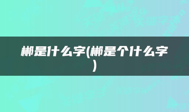 郴是什么字(郴是个什么字)