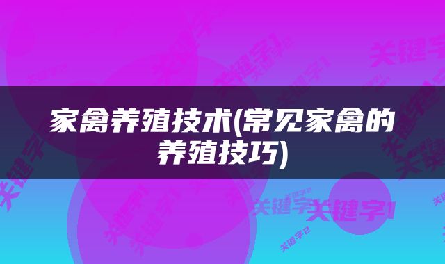 家禽养殖技术(常见家禽的养殖技巧)