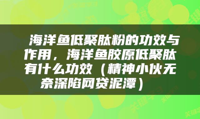  海洋鱼低聚肽粉的功效与作用，海洋鱼胶原低聚肽有什么功效（精神小伙无奈深陷网贷泥潭） 