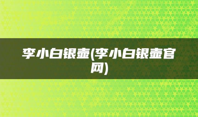 李小白银壶(李小白银壶官网)