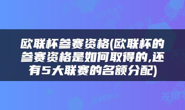 欧联杯参赛资格(欧联杯的参赛资格是如何取得的,还有5大联赛的名额分配)