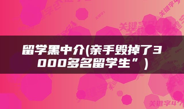 留学黑中介(亲手毁掉了3000多名留学生”)